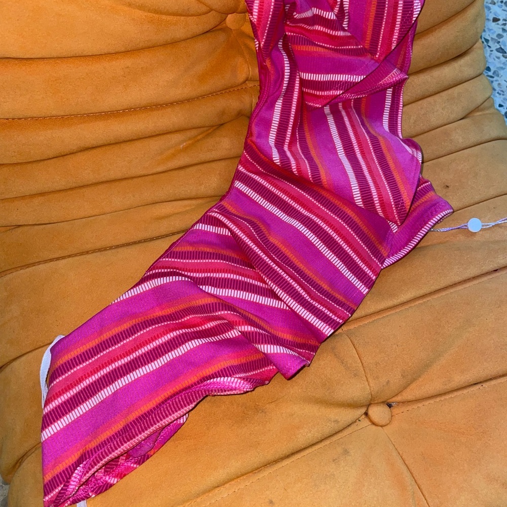 Trina Turk Pink Striped One Shoulder Bikini Top NWT